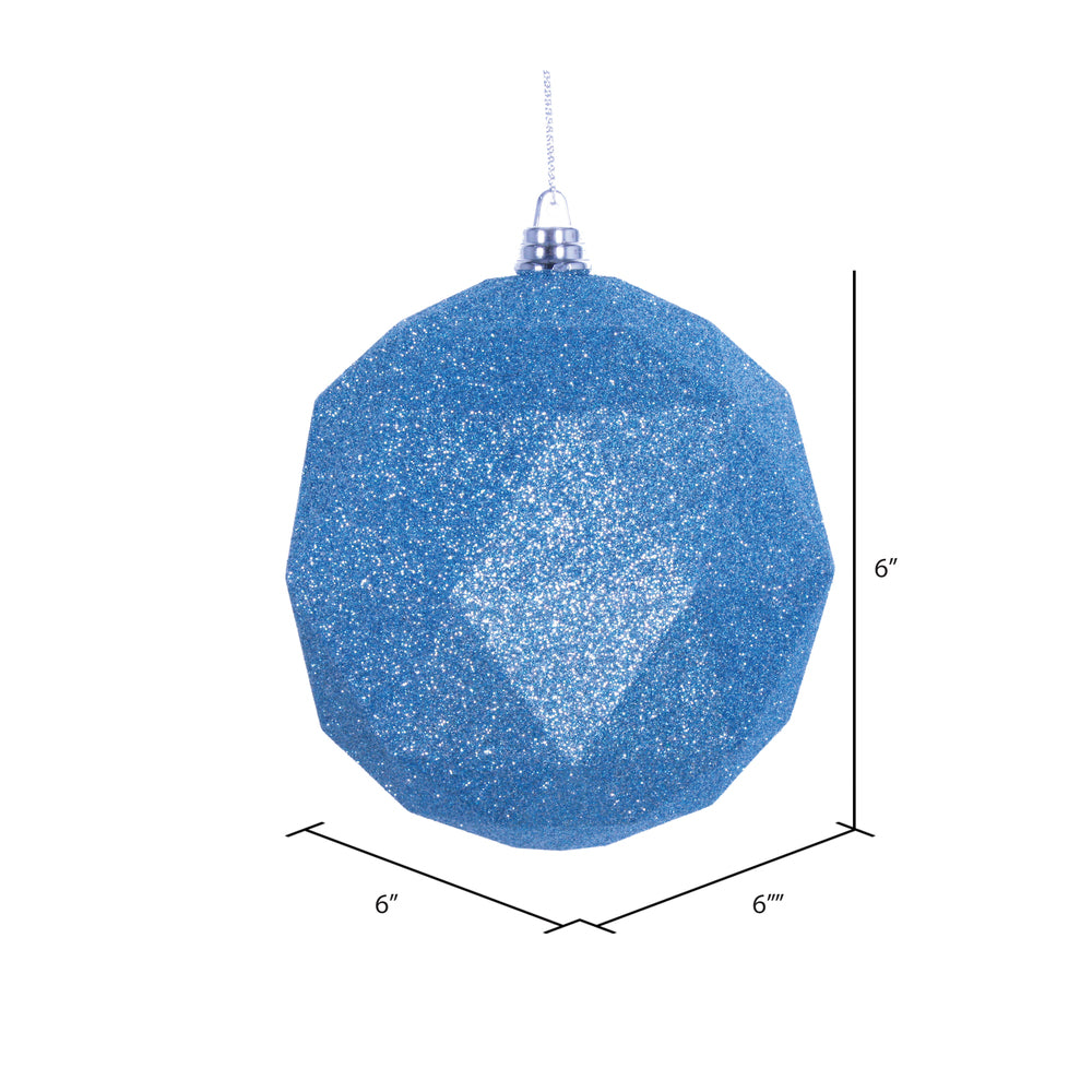 Vickerman 4.75" Baby Blue Geometric Ball Ornament Featuring a Glitter Finish. Comes 4 per bag