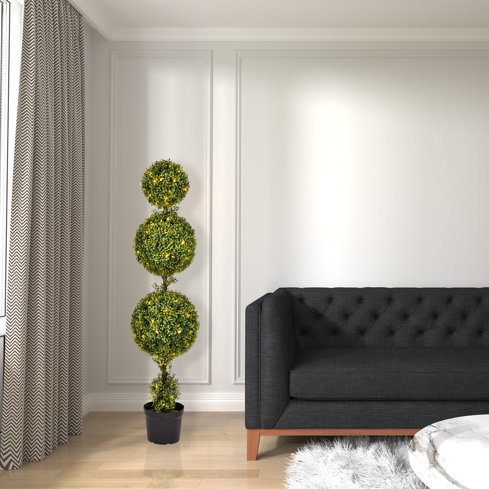 Vickerman 5' Artificial Triple Ball Green Boxwood Topiary.
