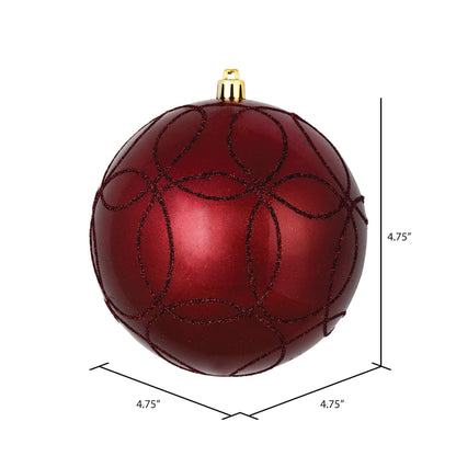 Vickerman 4.75" Wine Candy Ornament with Circle Glitter Pattern 4 per Bag