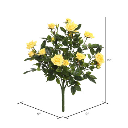Vickerman 15" Artificial Yellow Mini Diamond Rose Bush.