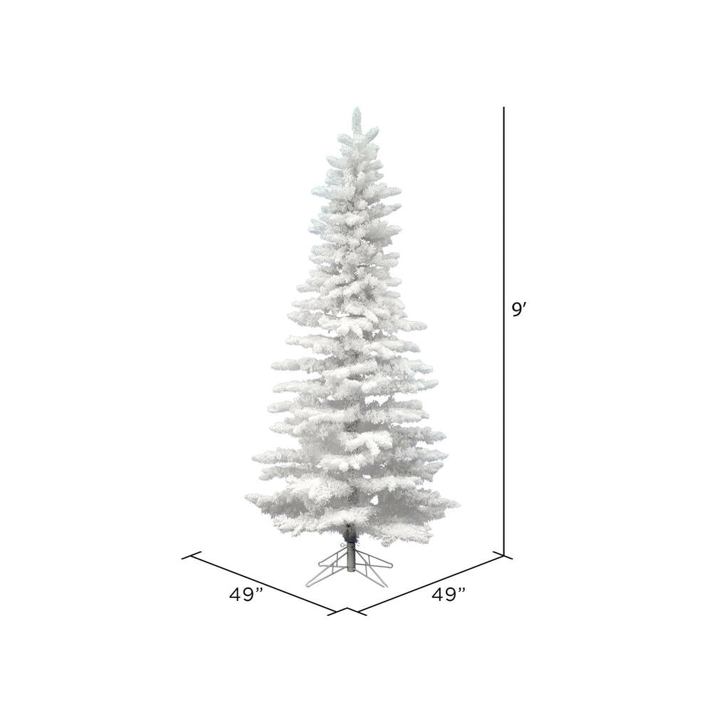 Vickerman 9' Flocked White Slim Artificial Christmas Tree Unlit