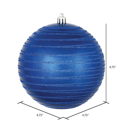 Vickerman 4.75" Blue Candy Finish Ball Ornament with Glitter Lines 4 per Bag