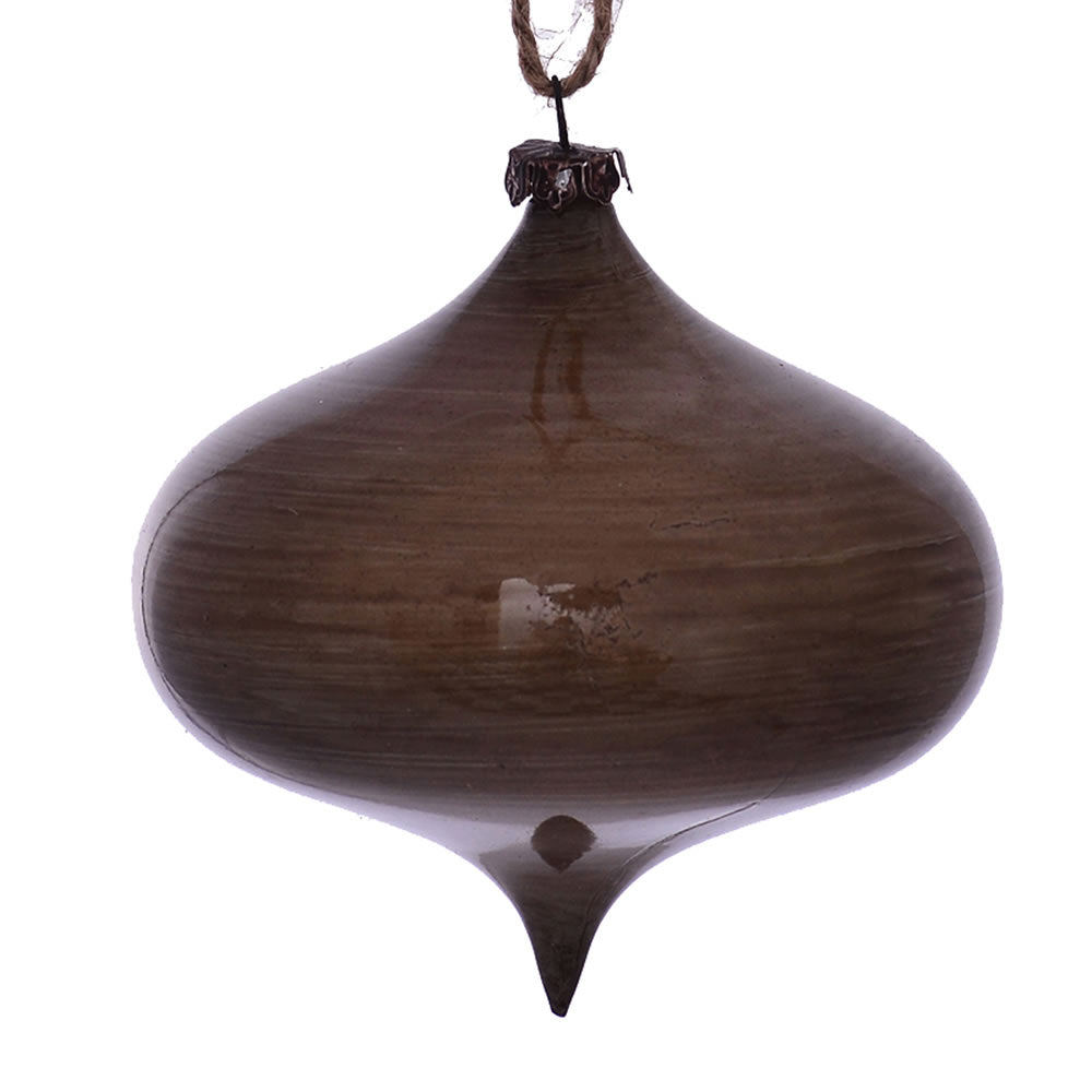 Vickerman 4" Pewter Wood Grain Onion Ornament. These ornaments are the perfect addition to any holiday decorating project. They features a light wood grain pattern. Includes 6 pieces per pack.