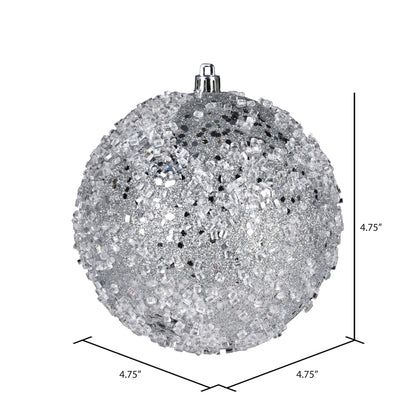 Vickerman 4.75" Silver Glitter Hail Ball Ornament 4 per Bag