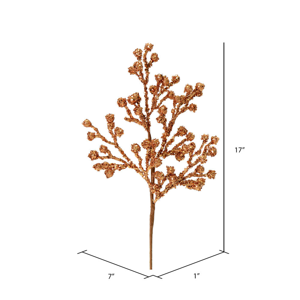 Vickerman 17" Rose Gold Glitter Berry Artificial Christmas Spray. Includes 6 sprays per pack.