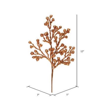 Vickerman 17" Rose Gold Glitter Berry Artificial Christmas Spray. Includes 6 sprays per pack.