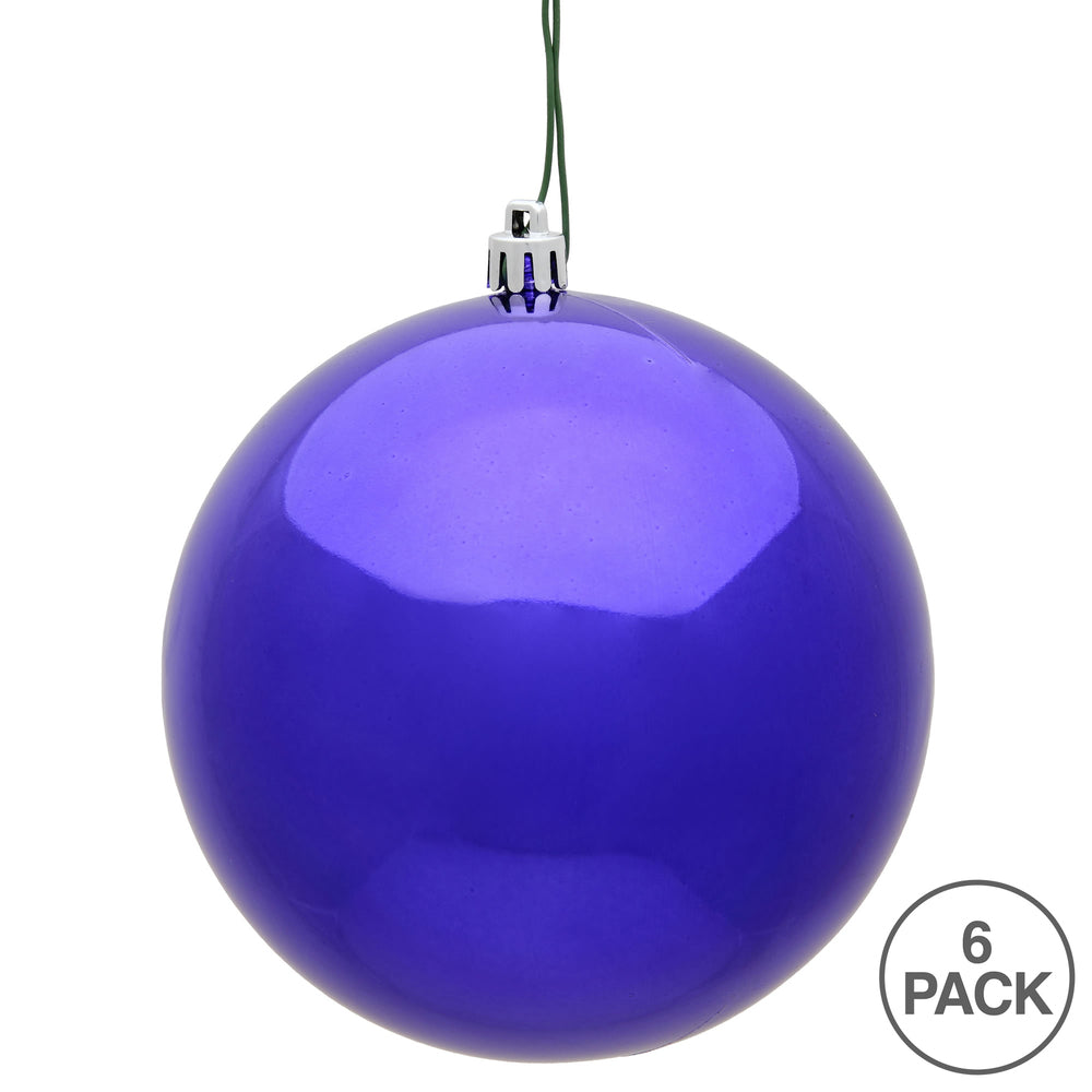 Vickerman 4" Purple Shiny Ball Ornament 6 per Bag