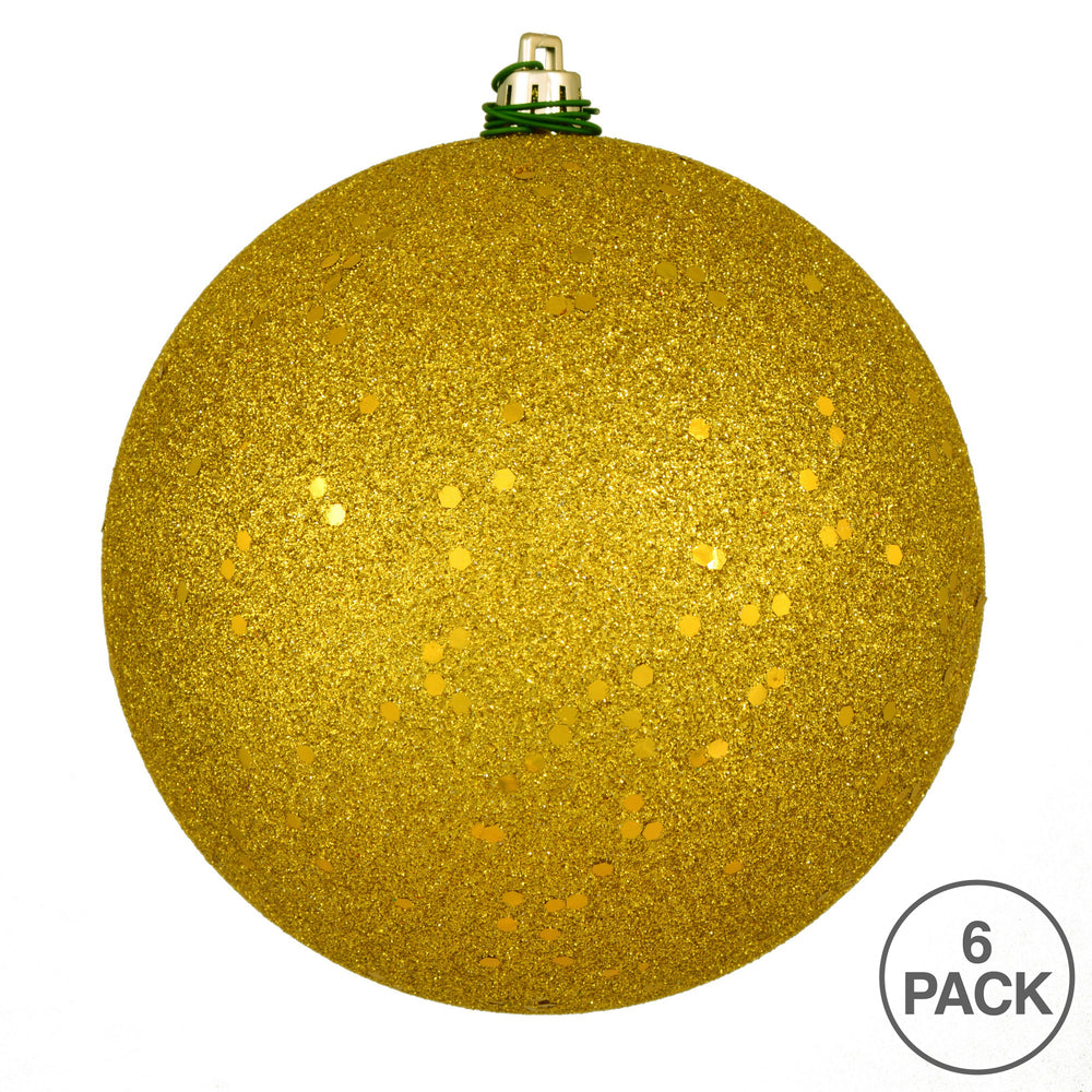 Vickerman 4" Medallion Gold Sequin Ball Ornament 6 per Bag