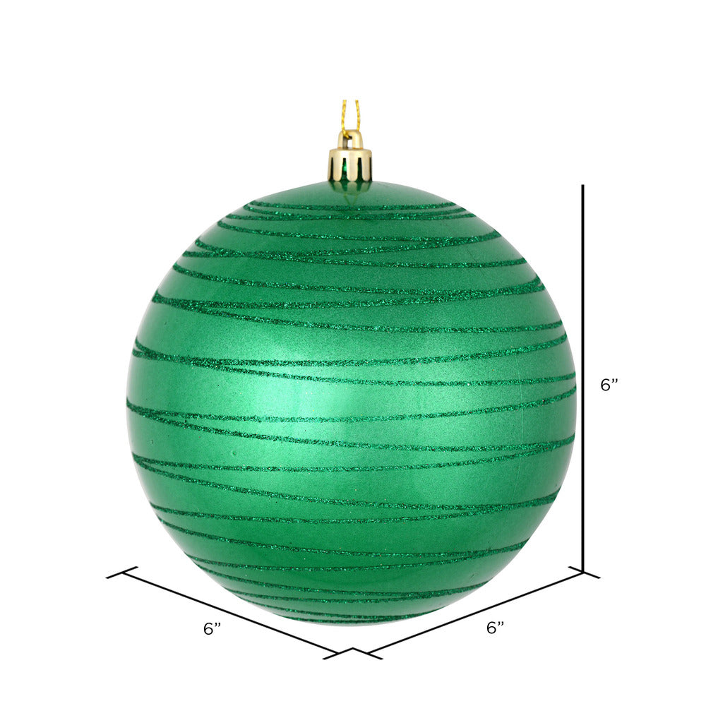Vickerman 6" Seafoam Green Candy Finish Ball Ornament with Glitter Lines 3 per Bag