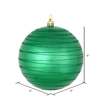 Vickerman 6" Seafoam Green Candy Finish Ball Ornament with Glitter Lines 3 per Bag