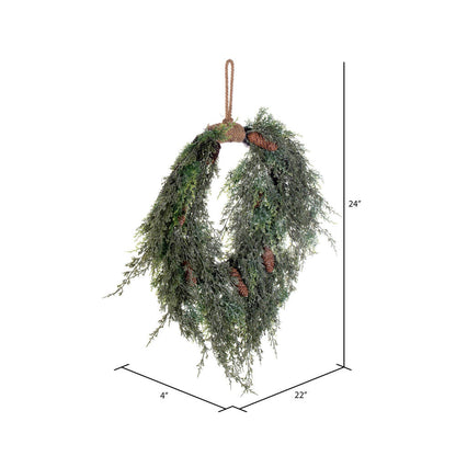 Vickerman 24" Artificial Snow Cedar Hanging Wreath with Pinecones.