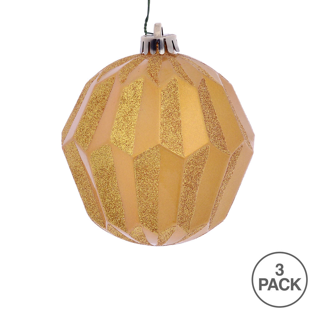 Vickerman 5" Honey Gold Glitter Faceted Ball Ornament 3 per Bag