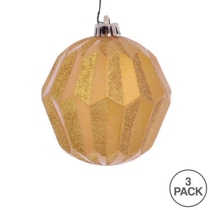 Vickerman 5" Honey Gold Glitter Faceted Ball Ornament 3 per Bag