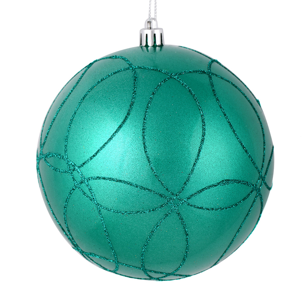 Vickerman 6" Teal Candy Ornament with Circle Glitter Pattern 3 per Bag