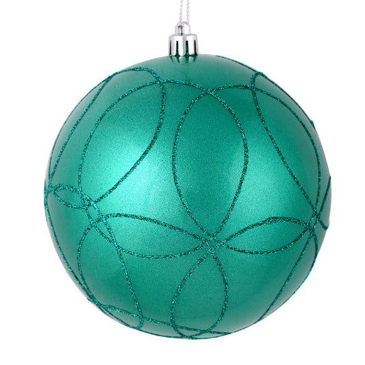 Vickerman 6" Teal Candy Ornament with Circle Glitter Pattern 3 per Bag