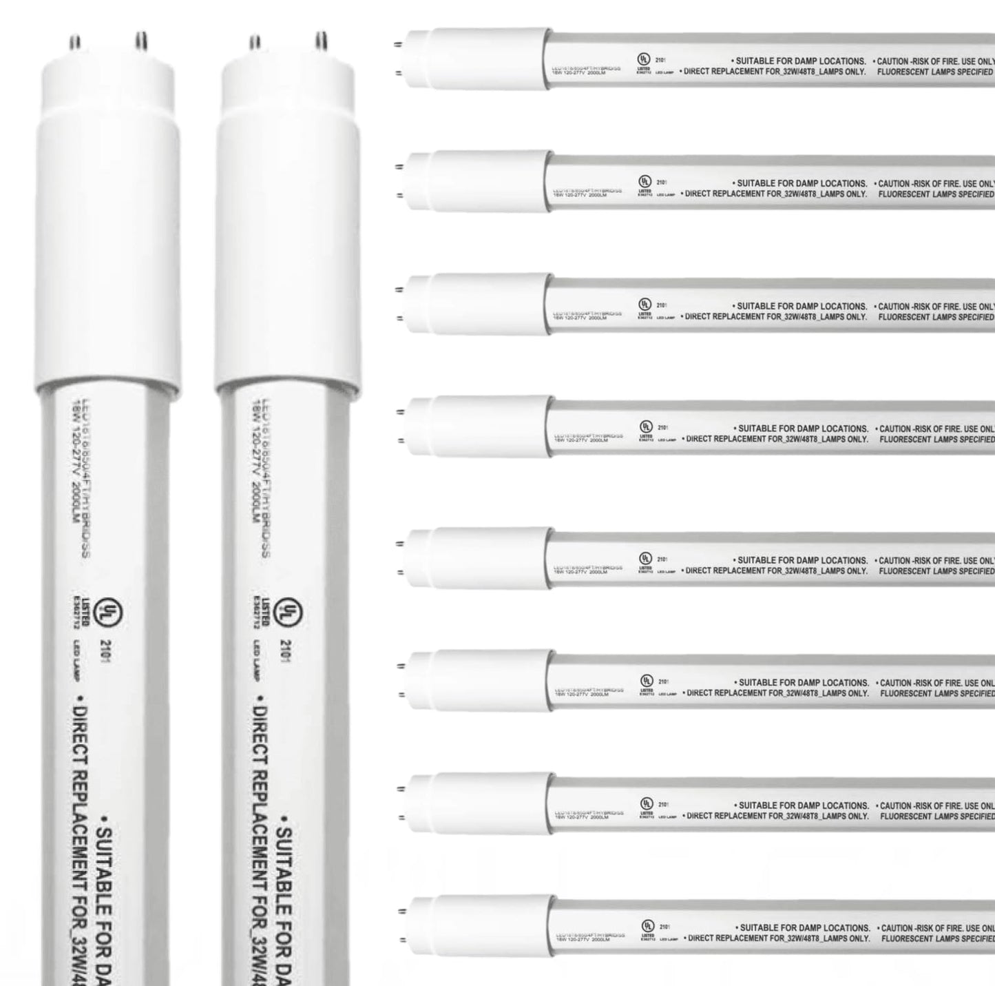 Damar- 47.75-Inch T8 LED Tube Light Bulb Type A + B Hybrid with Safe Shield Sleeve Single/Dual End Ballast Bypass 18W 2000 Lumen 5000K Bright White G13 Bi-Pin Base Pack of 10-Fluorescent Replacement