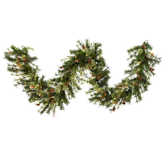 Vickerman 9' Mixed Country Pine Artificial Christmas Garland Warm White Dura-lit LED Lights