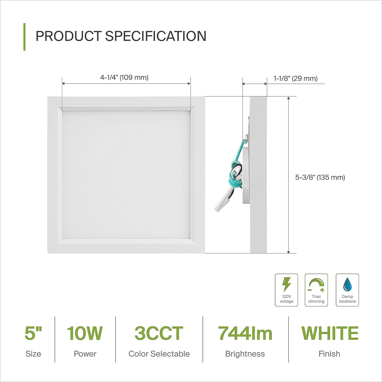 ASD Lighting LED Surface Mini Panel Square 5inch 10W 120V Triac 3000/4000/5000K White ETL 6 pack