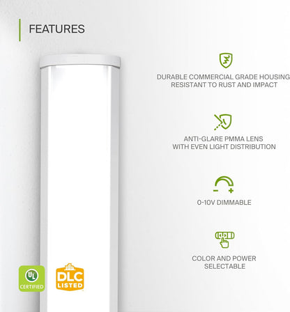 ASD Lighting LED Wrap Fixture 4ft 32/40/48W 120-277V 0-10V Dimmable 120Lm/W 3500/4000/5000K White UL DLC Standard