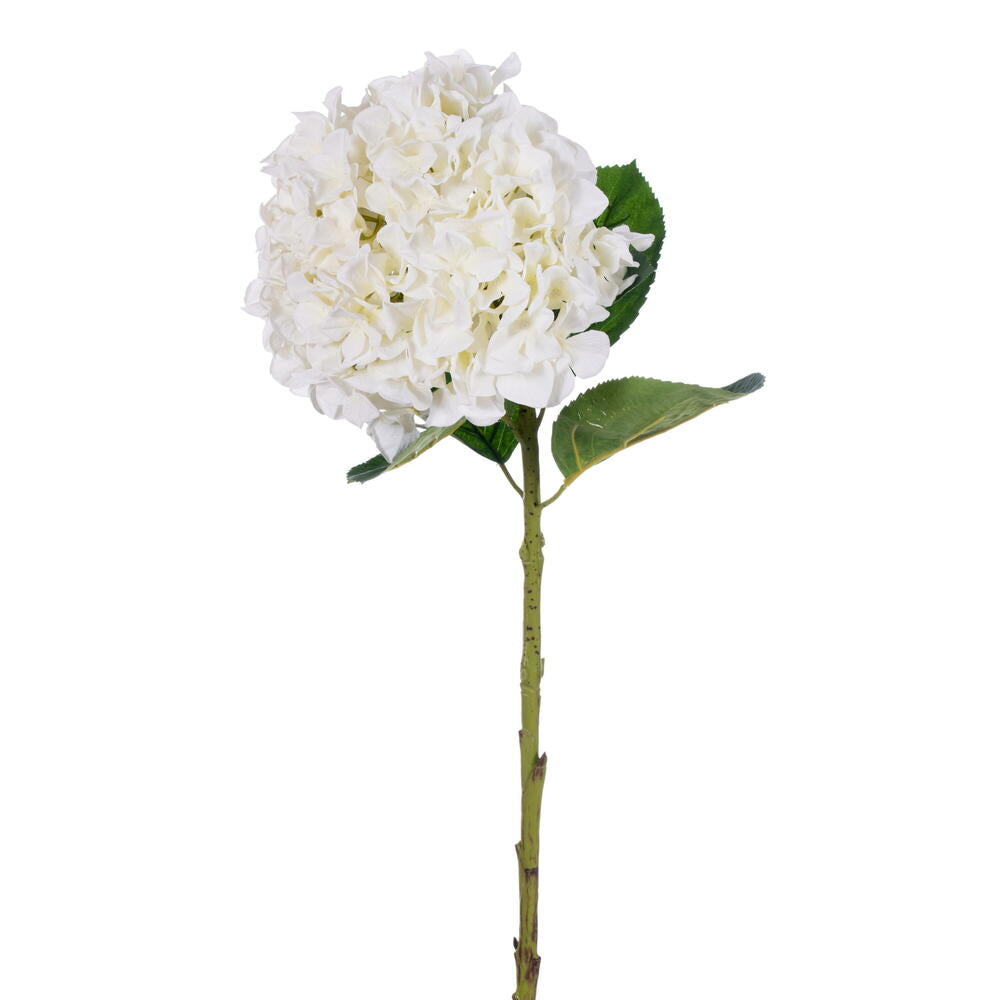 Vickerman 30" White Large Artificial Hydrangea with leaves on Stem.
