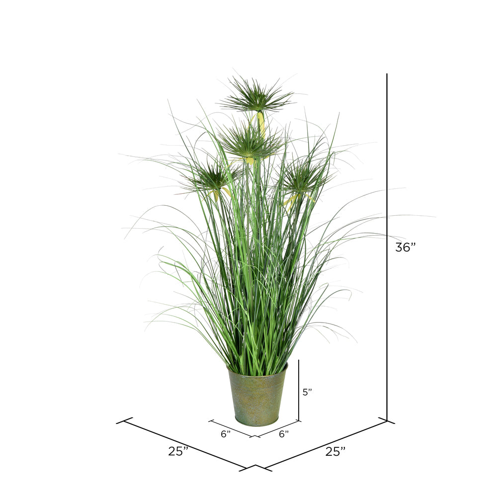 Vickerman 36" Artificial Potted Green Grass and Cyperus Heads.