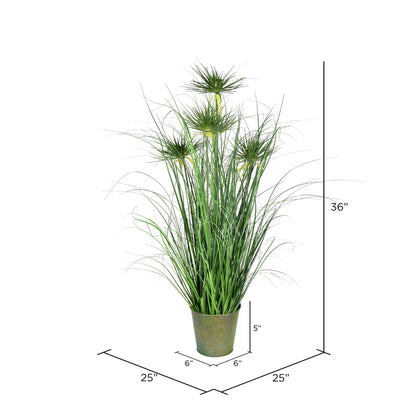 Vickerman 36" Artificial Potted Green Grass and Cyperus Heads.