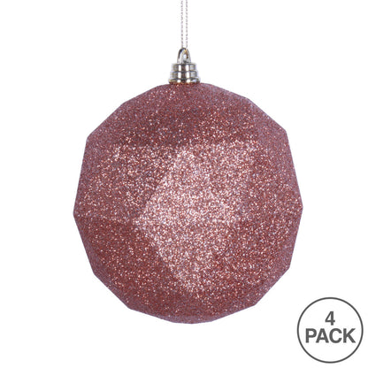 Vickerman 4.75" Rose Gold Glitter Geometric Ball Ornament 4 per bag