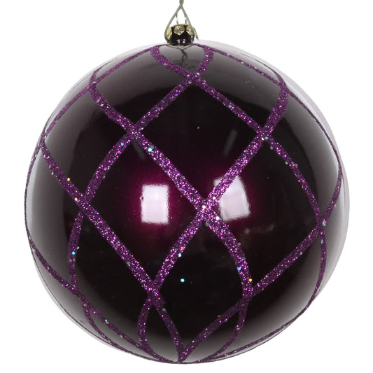 Vickerman 4.75" Plum Candy Finish Net Ball Ornament with Glitter Accents 3 per Bag