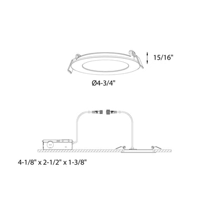 DALS 4 Inch Round Recessed Panel Light with Junction Box/Driver | CCT Color Selectable | 11W, 770 Lumens | Dimmable Pot Light | Wet Rated | ETL Certified