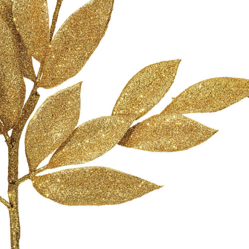 Vickerman 22" Gold Glitter BayLeaf Artificial Christmas Spray. Includes 12 sprays per pack.