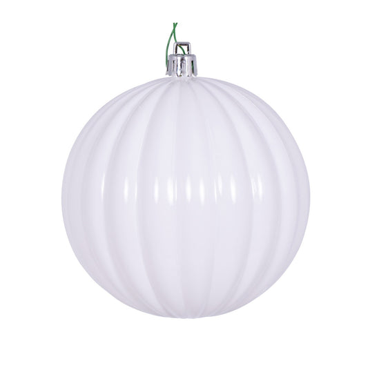 Vickerman 4" White Shiny Lined Ball Ornament 6 per Bag.