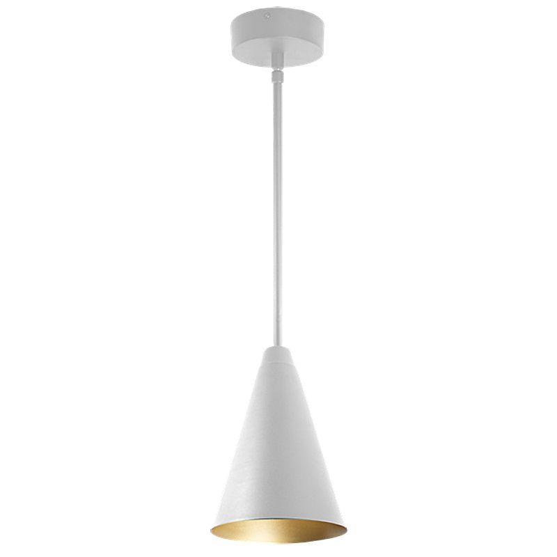 Westgate Cone Pendant 7In Dia. 5Ft Adj. Downrod 120-277V 6/9/12W 30/40/50K Wht With Gold, Residential Lighting, 6W/9W/12W, 600 Lumens, 30K/40K/50K, White Finish, TRIAC Dimming