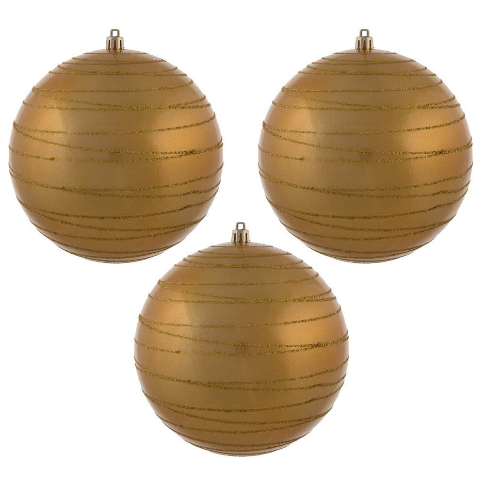 Vickerman 6" Honey Gold Candy Finish Ball Ornament with Glitter Lines 3 per Bag