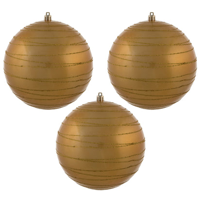 Vickerman 6" Honey Gold Candy Finish Ball Ornament with Glitter Lines 3 per Bag