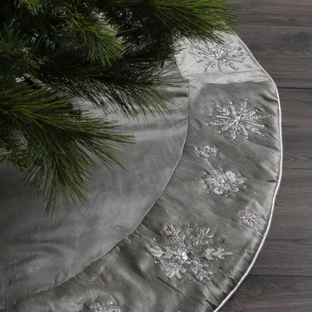 Vickerman 52" Silver Snowflake Christmas Tree Skirt