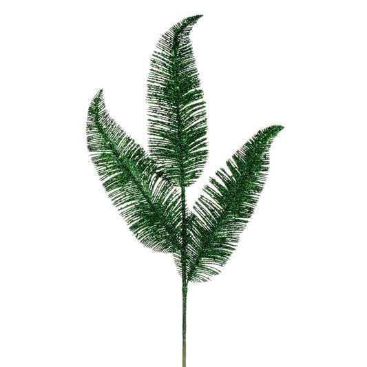 Vickerman 24.5" Green Feather Fern Glitter Spray 6 per bag.