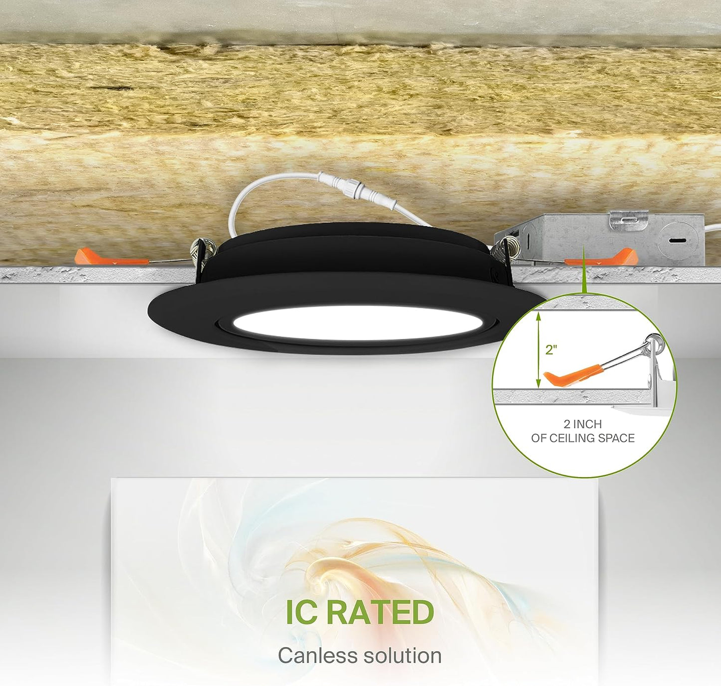 ASD Lighting LED Round Recessed Mini Panel Gimbal Airtight 4" 12W 120V Dimmable CCT Selectable 2700/3000/3500/4000/5000K Black UL 6pack