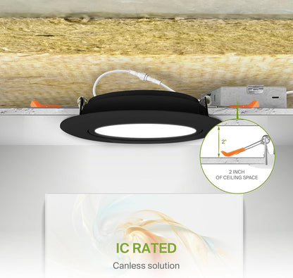 ASD Lighting LED Round Recessed Mini Panel Gimbal Airtight 4" 12W 120V Dimmable CCT Selectable 2700/3000/3500/4000/5000K Black UL 6pack