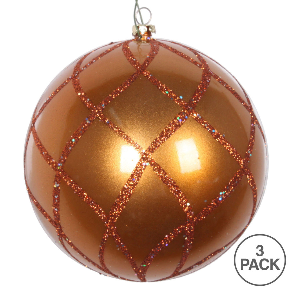 Vickerman 4.75" Copper Candy Finish Net Ball Ornament with Glitter Accents 3 per Bag