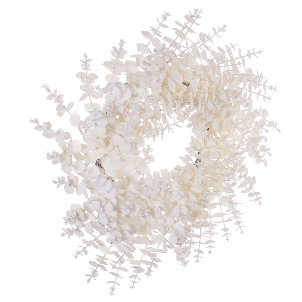 Vickerman 24" White Artificial Eucalyptus Snowy Wreath.