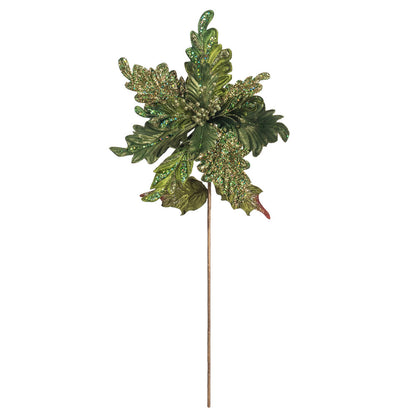 Vickerman 20" Green Glitter Poinsettia Artificial Christmas Stem Pack of 3
