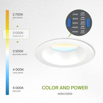 ASD Lighting LED Commercial Downlight Round 10inch 22/26/30/35/40W 120-277V 0-10V Dimmable 125Lm/W 2700/3000/3500/4000/5000K White ETL ES