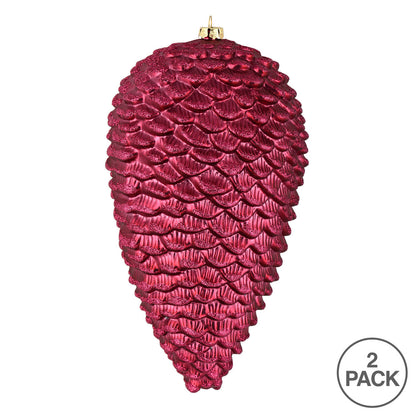 Vickerman 10" Berry Red Matte Glitter Pinecone Christmas Ornament Pack of 2