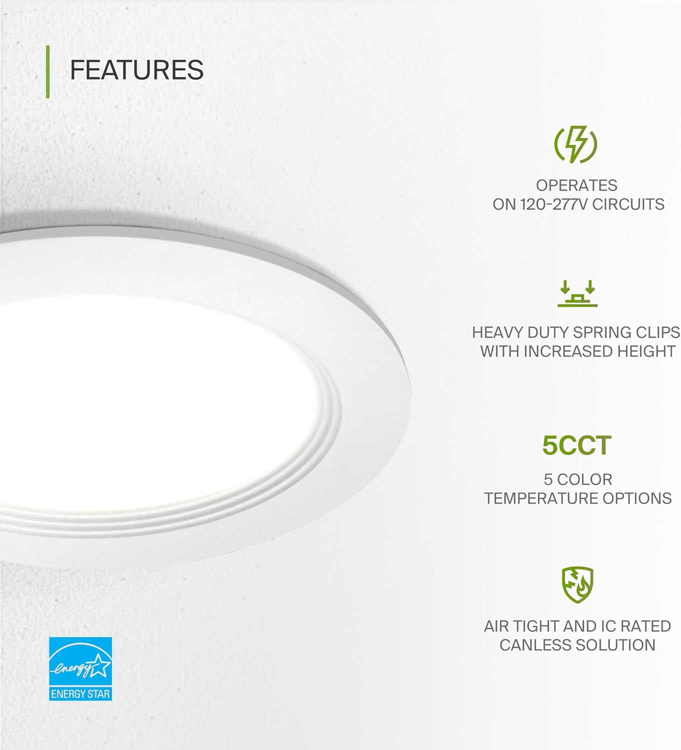 ASD Lighting LED Recessed Mini Panel Round 6inch 15W 120-277V 0-10V Dimmable 2700/3000/3500/4000/5000K with Baffle Trim White ETL Energy Star
