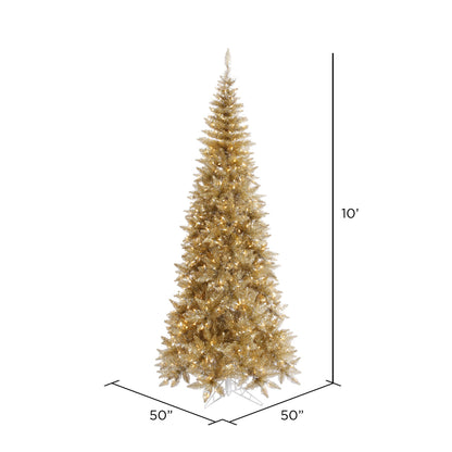 Vickerman 10' Champagne Tinsel Fir Slim Artificial Christmas Tree Warm White Dura-lit LED Lights