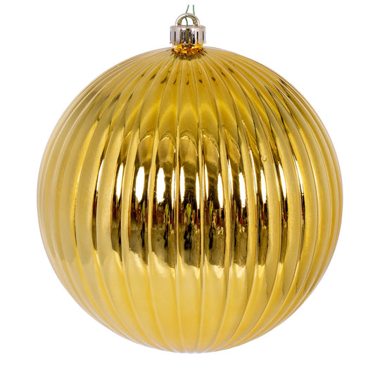 Vickerman 8" Gold Shiny Lined Ball Ornament 1 per Bag.