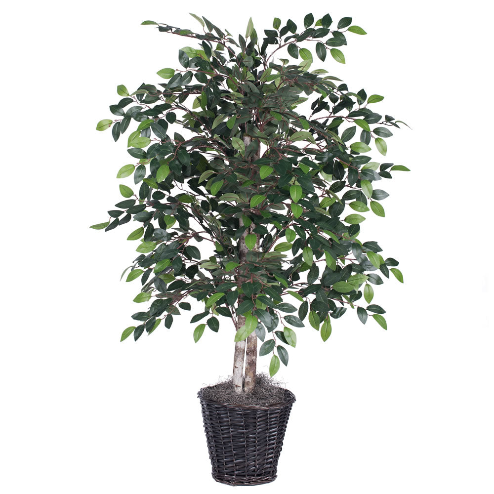 Vickerman 4' Artificial Mini Ficus Bush Rattan Basket.