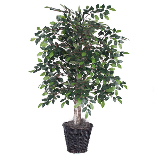 Vickerman 4' Artificial Mini Ficus Bush Rattan Basket.