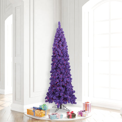 Vickerman 6.5' Flocked Purple Pencil Fir Artificial Christmas Tree Purple Dura-lit LED Lights