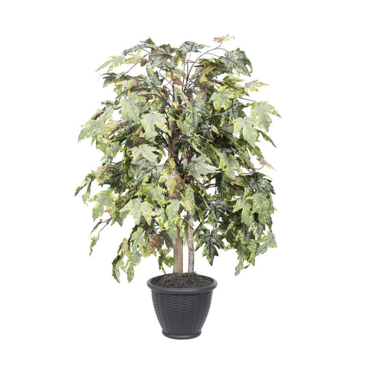 Vickerman 4' Artificial Frosted Maple Bush Gray Round Plastic Container.